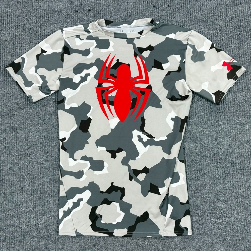 Under Armour HeatGear Marvel Ultimate Spider-Man Compression Shirt LG Gray Camo